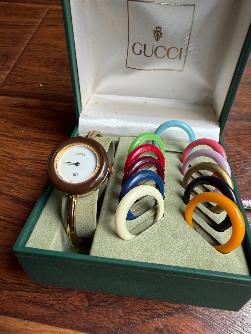 Gucci Brown Bangle Watch with Multicolor Interchangeable Rings